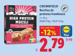 Lidl Crownfield barritas de proteína frambuesa oferta