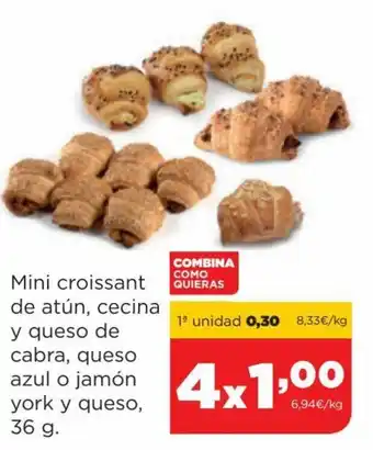 Alimerka Mini Croissant de Atún, Cecina y Queso de Cabra, Queso Azul o Jamón York y Queso, 36 g. 4x oferta