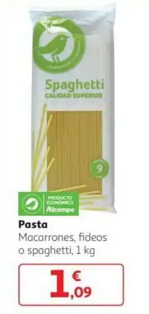 Alcampo Pasta Macarrones, Fideos O Spaghetti, 1 Kg oferta