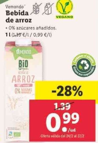 Lidl Vemondo Bebida de arroz 1L oferta