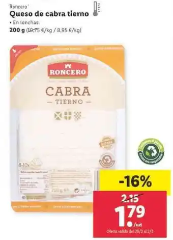 Lidl Roncero Queso de cabra tierno 200g oferta