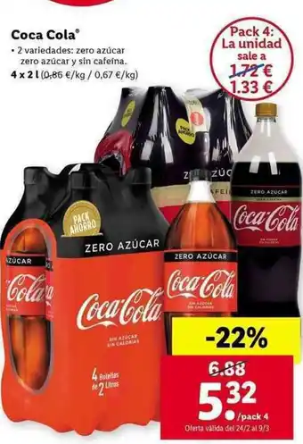 Lidl Coca Cola 4 x 2 l oferta