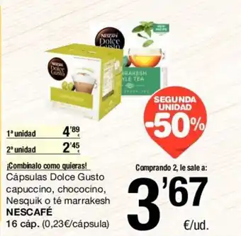 SPAR Nescafé Cápsulas Dolce Gusto capuccino, chococino, Nesquik o té marrakesh 16 cap oferta