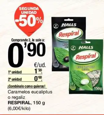 SPAR Respiral Caramelos eucaliptus o regaliz 150g oferta