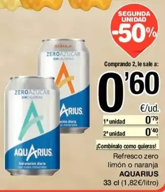SPAR Aquarius Refresco zero limón o naranja 33cl oferta