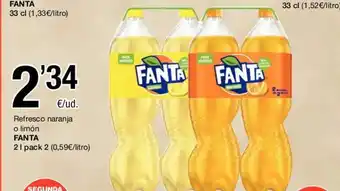 SPAR Fanta Refresco naranja o limón 2L pack2 oferta