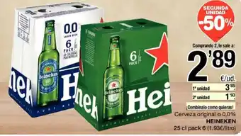 SPAR Heineken Cerveza original o 0.0& 25cl pack 6 oferta