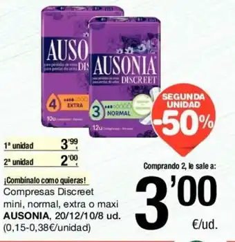 SPAR Ausonia Compresas Discreet mini, normal. extra o maxi oferta
