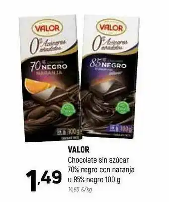Coviran Valor Chocolate Sin Azúcar 70% Negro Con Naranja U 85% Negro oferta