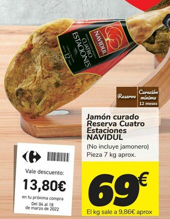 Carrefour Jamón curado reserva cuatro estaciones navidul oferta