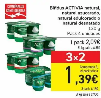 Carrefour Bífidus activia natural, natural azucarado, natural edulcorado o natural desnatada oferta