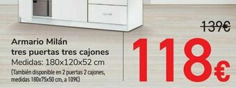 Carrefour Armario milán tres puertas tres cajones oferta