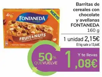 Carrefour Barritas de cereales con chocolate y avellana fontaneda oferta