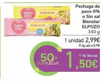 Carrefour Market Pechuga de pavo 0% o sin sal bienstar elpozo oferta