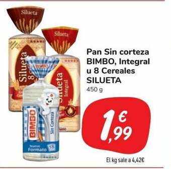 Carrefour Market Pan sin corteza bimbo, integral u 8 cereales silueta oferta