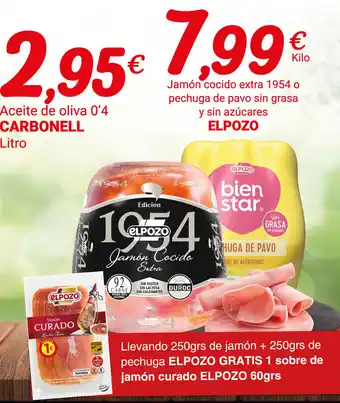 Supermercados Plaza ElPozo 1954 Jamón cocido extra 250grs o pechuga de pavo sin grasa 250grs y sin azúcares oferta
