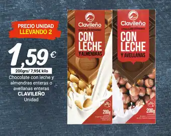 Supermercados Plaza Clavileño Chocolate con leche y almendras enteras o avellanas enteras 200grs oferta