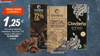 Supermercados Plaza Clavileño Chocolate especial respostería 200g, chocolate 72% cacao 150g o 85% cacao 100g oferta