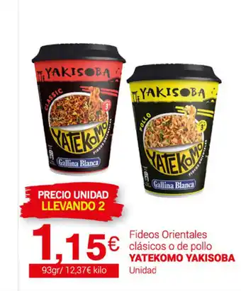 Supermercados Plaza Yatekomo Yakisoba Fideos Orientales clásicos o de pollo 93gr oferta