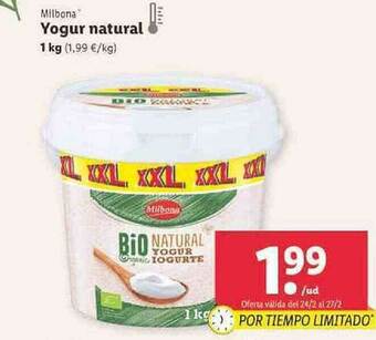 Lidl Yogur Natural oferta