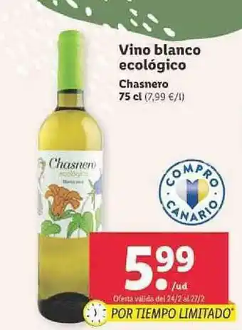 Lidl Vino Blanco Ecológico oferta