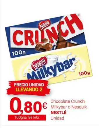 Supermercados Plaza Nestlè Chocolate Crunch Milkybar o Nesquik 100grs oferta