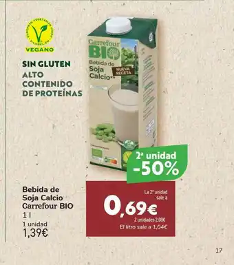 Carrefour 2a Unidad -50% Bebida De Soja Calcio Carrefour Bio oferta