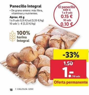 Lidl Panecillo Integral oferta