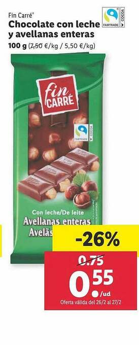 Lidl Chocolate Con Leche Y Avellanas Enteras oferta