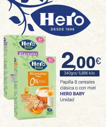 Supermercados Plaza Hero Baby Papilla 8 cereales clásica o con miel 340grs oferta