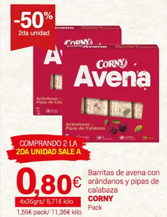 Supermercados Plaza Corny Barritas de avena con arándanois y pipas de calabaza oferta