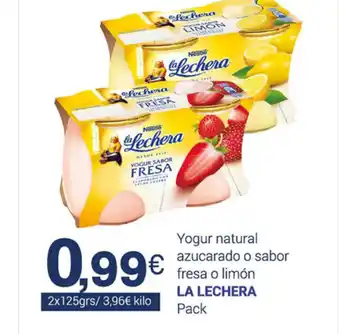 Supermercados Plaza La Lechera Yogur natural azucarado o sabor fresa o limon 2 x 125grs oferta