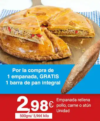 Supermercados Plaza Empanada rellena pollo, carne o atún 500grs oferta