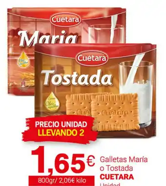 Supermercados Plaza Cuetara Galletas Maria o Tostada 800gr oferta