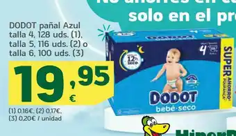 HiperDino Dodot pañal azul talla 4, 128 uds., talla 5, 116 uds. o talla 6, 100 uds. oferta