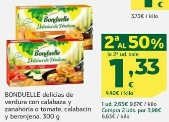 HiperDino Bonduelle delicias de verdura con calabaza y zanahoria o tomate, calabacín y berenjena, 300 g oferta