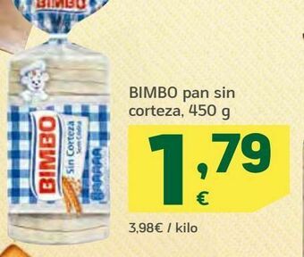 HiperDino Bimbo pan sin corteza, 450 g oferta