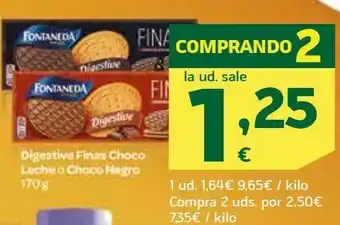 HiperDino Digestive finas choco leche o choco negro 170g oferta