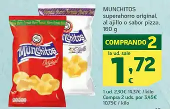 HiperDino Munchitos superahorro original, al ajillo o sabor pizza, 160 g oferta
