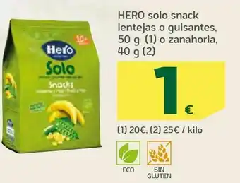 HiperDino Hero solo snack lentejas o guisantes, 50 g o zanahoria, 40 g oferta