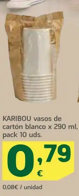 HiperDino Karibou vasos de cartón blanco x 290 ml, pack 10 uds. oferta