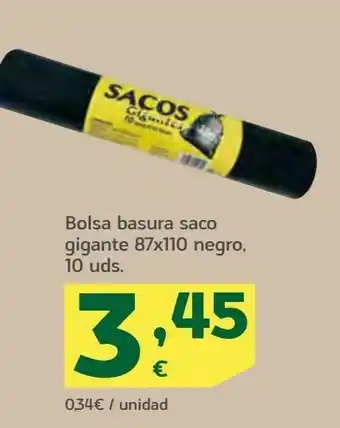 HiperDino Bolsa basura saco gigante 87x110 negro, 10 uds. oferta