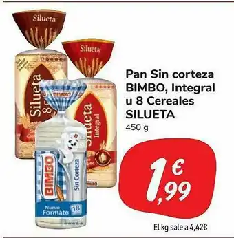 Carrefour Market Pan Sin Corteza Bimbo Integral U 8 Cereales Silueta oferta