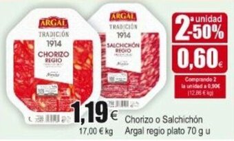 FROIZ Chorizo o Salchichón Argal regio plato 70g u oferta