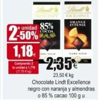 FROIZ Lindt Chocolate Excellence negro con naranja y almendras 0 85% cacao 100g u oferta