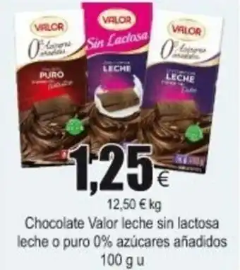 FROIZ Chocolate Valor leche sin latosa leche o puro 0% azúcares añadidos 100g u oferta