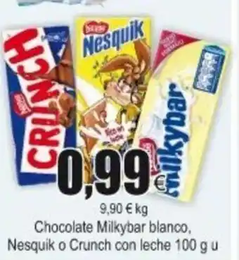 FROIZ Chocolate Milkybar blanco Nesquik o Crunch con leche 100g u oferta