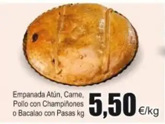 FROIZ Empanada Atún, Carne, pollo con Champiñones o Bacalao con Pasas kg oferta