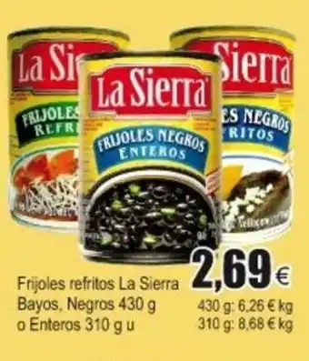 FROIZ La Sierra Frijoles refritos Bayos, Negros 430g o Enteros 310 g u oferta