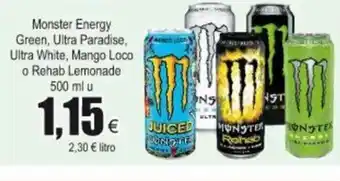 FROIZ Monster Energy Green, Ultra Paradise, Ultra White, Mango Loco o Rehab Lemonade 500ml u oferta